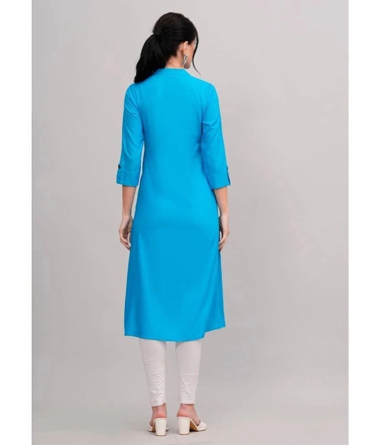 MAUKA Rayon Embellished Front Slit Womens Kurti - Blue ( Pack of 1 ) - None