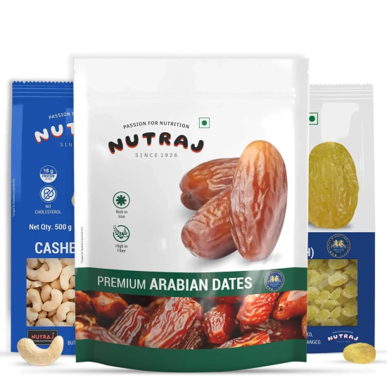 Nutraj Bounty 1.5kg Combo (500g Cashews, 500g Raisins & 500g Arabian Dates)