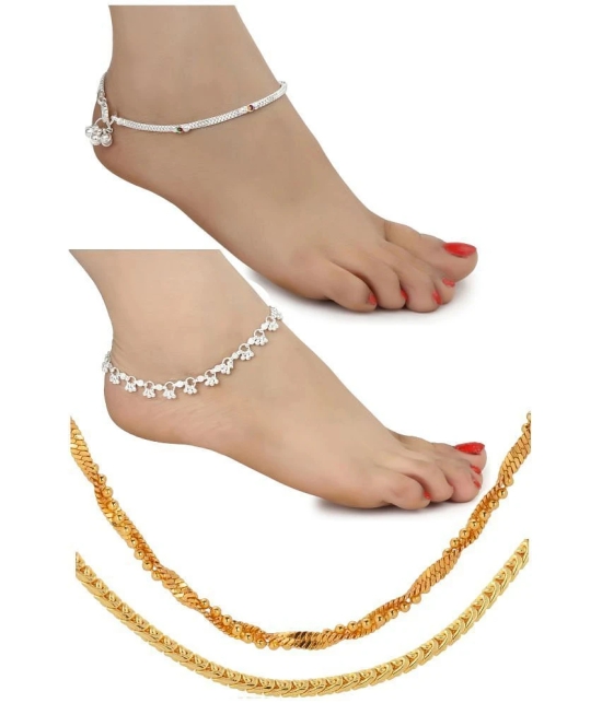 AanyaCentric Silver Plated 1 Pair Anklet 2nos 28inches Long Chains Combo - Multi Color