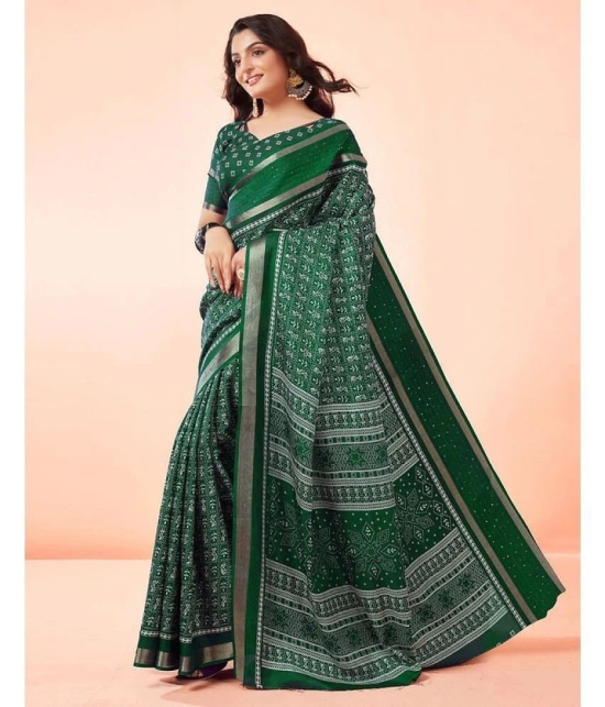 Sitanjali Silk Blend Printed Saree With Blouse Piece - Green ( Pack of 1 ) - Green