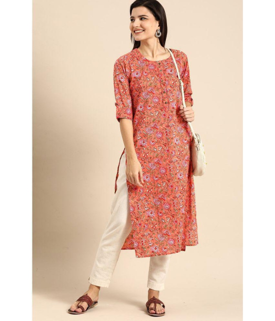 Rajnandini - Orange 100% Cotton Women's Straight Kurti ( Pack of 1 ) - None