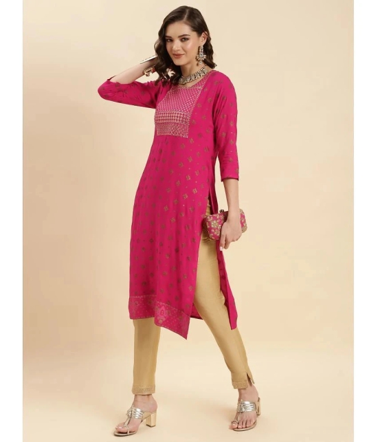 Rangita Women Pink Rayon Embroidered Calf Length Straight Kurti - None