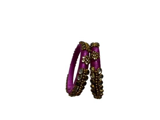 Pink Silk Thread Bangle Set with Kundan Stones