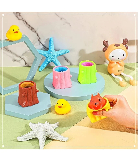 Toys for Kids, Squirrel Squeeze Toy Stress Relieve Flexibility Finger Toy Rubber Stake Fidget Toys Funny Pen Tree Stumps, Anxiety Squeeze Sensory Autism Silicone Decompression Toy Pack of 1 