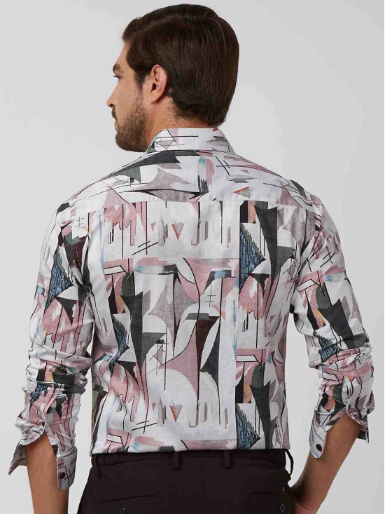 Pink Abstract Print Slim Fit Casual Shirt