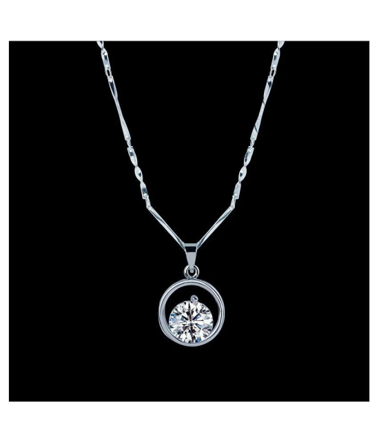 Silver Shine Silver Plated Chain with Solitaire Diamond in Circle Pendant for Women - Silver