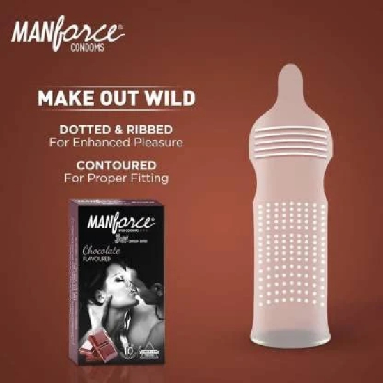 MANFORCE Chocolate flavor condom - 10 Pieces & Extra Dotted Litchi Flavoured Condoms - 10 Pieces Condom (Set of 2 20 Sheets)