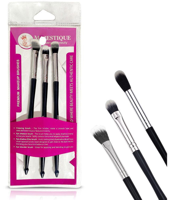 Majestique 3Pc Full Size Makeup Brush Set Shader, Concealer, Blush, And Eyeliner Brushes