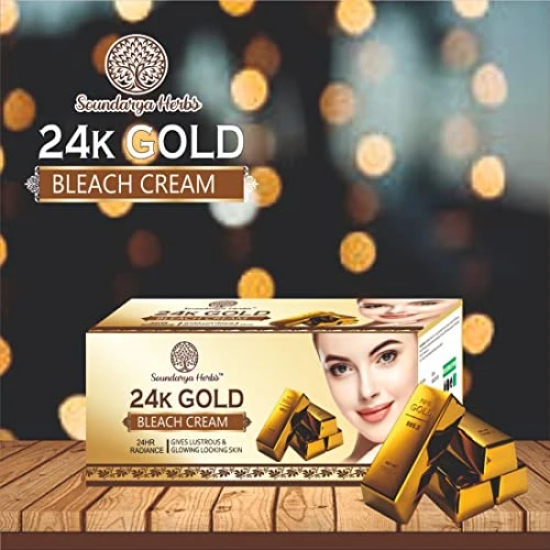 SOUNDARYA HERBS 24 Carat Gold Bleach Cream For All Skin Types | Provides Instant Glow & Lightens Blemishes | Removes Tan & Impurities, 300gm