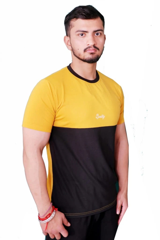 NVA Quality Solid Men's Round Neck Cotton Blend Half Sleeve Mustard Black T-Shirt