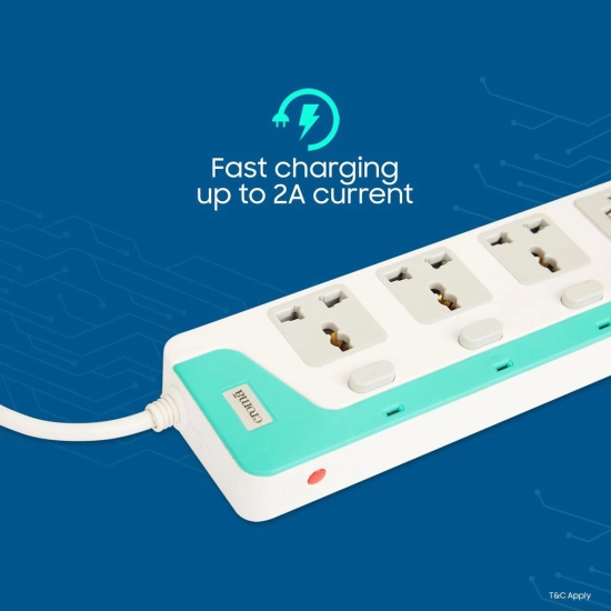 Croma 6 Amps 4 Sockets Surge Protector WIth Individual Switch (2 Meters, Child Safety Shutter, Blue)