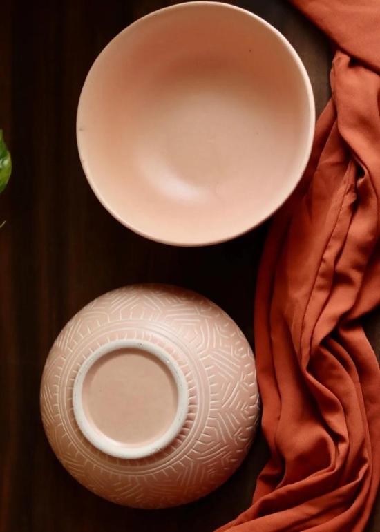 Blush Pink Carved Curry Bowl-Set of four