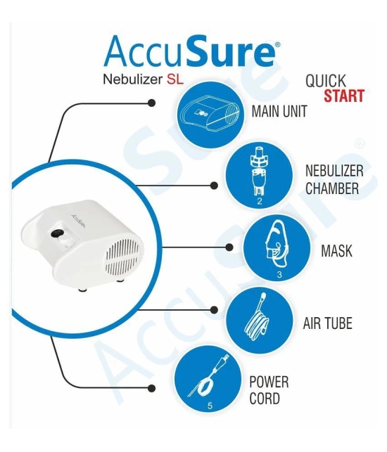 AccuSure SL Nebulizer Compressor Machine for Kids & Adult with Mouth Piece and Mask(White)