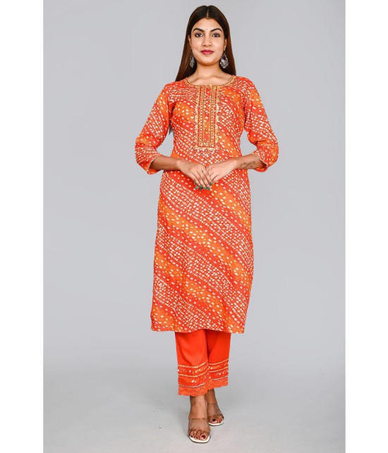 AMIRAS INDIAN ETHNICWEAR - Orange Rayon Womens Stitched Salwar Suit ( Pack of 1 ) - XXL