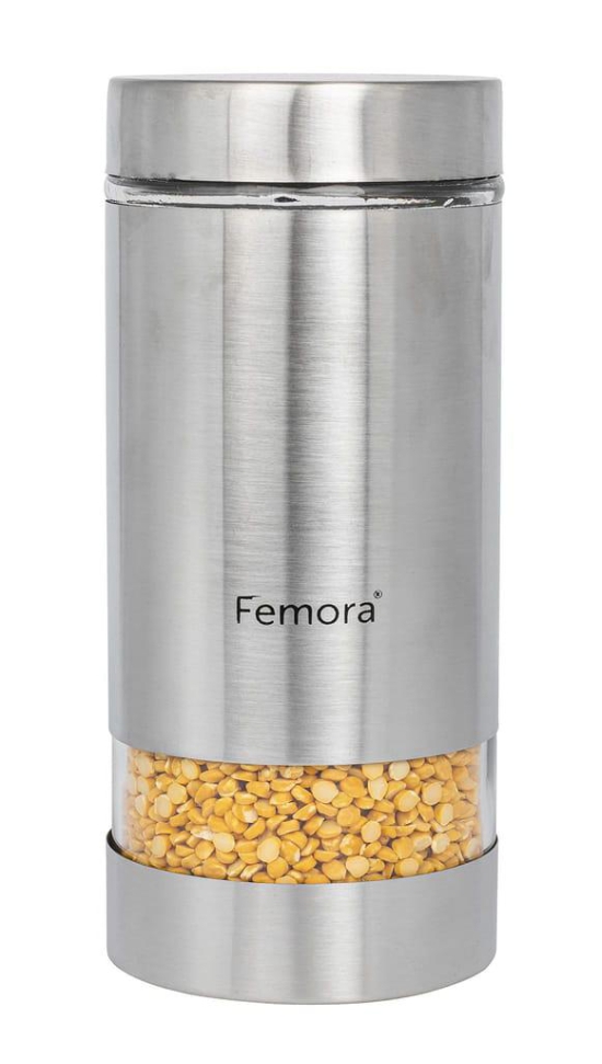 Femora Metallic Clear Glass Kitchen Storage Jar, 1300 ml, Set of 4
