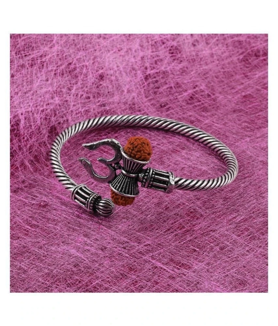 SILVER SHINE Adjustable  Trishul Damroo Rudraksha Bahubali Kada Bracelet Mahakal For Men Boys Girls - None