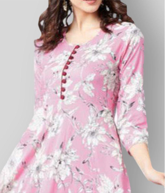 Tissu - Pink Rayon Women''s Flared Kurti ( Pack of 1 ) - XL