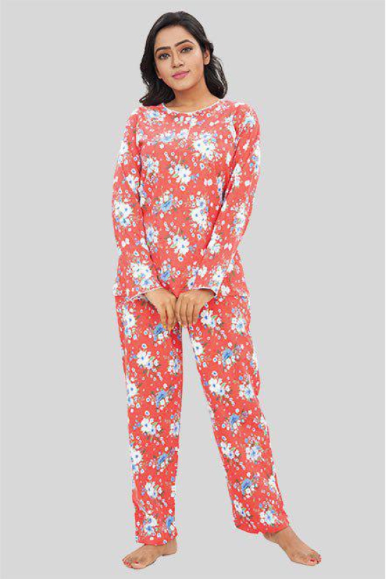 Women Full Sleeves Knit Cotton Pyjama Set-XL