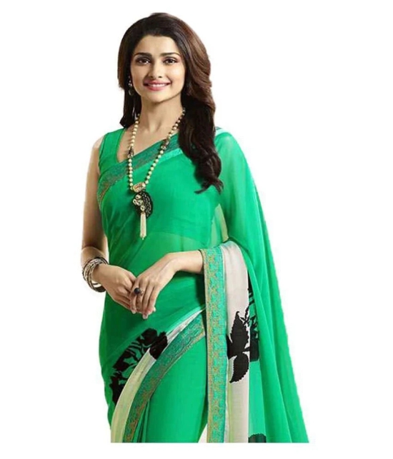 Gazal Fashions - Green Chiffon Saree With Blouse Piece (Pack of 1)