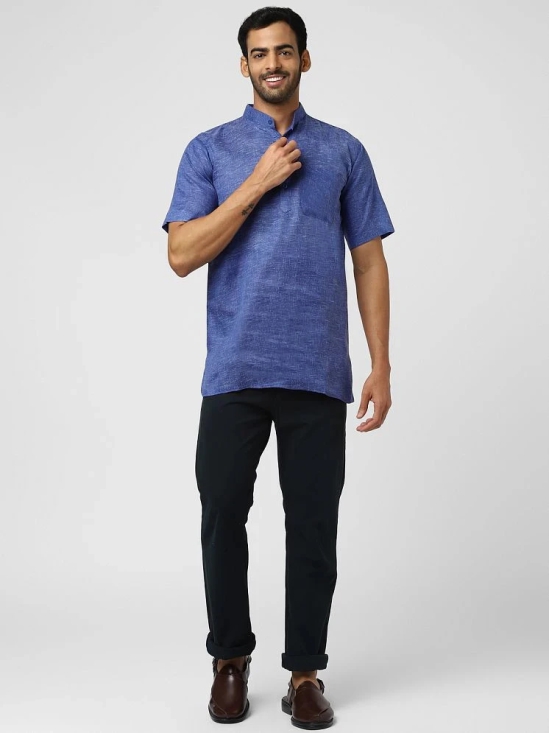 DESHBANDHU DBK - Blue Linen Mens Regular Kurta ( Pack of 1 ) - None