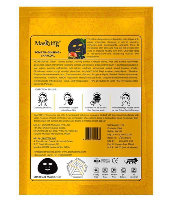 Masking Diva Tomato, Ginseng and Charcoal Face Sheet Mask 100 ml Pack of 4