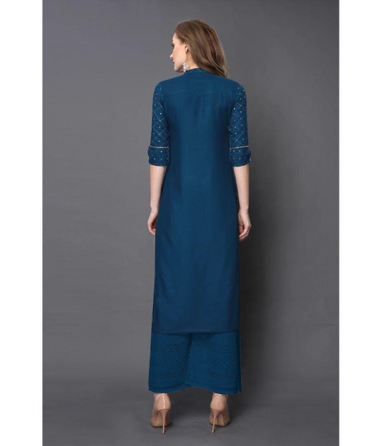 Estela - Teal Rayon Womens Straight Kurti ( Pack of 1 ) - None