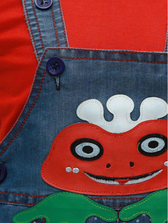 Zadmus Unisex Top and Dungaree Set Denim, Red   - 6-12 Months