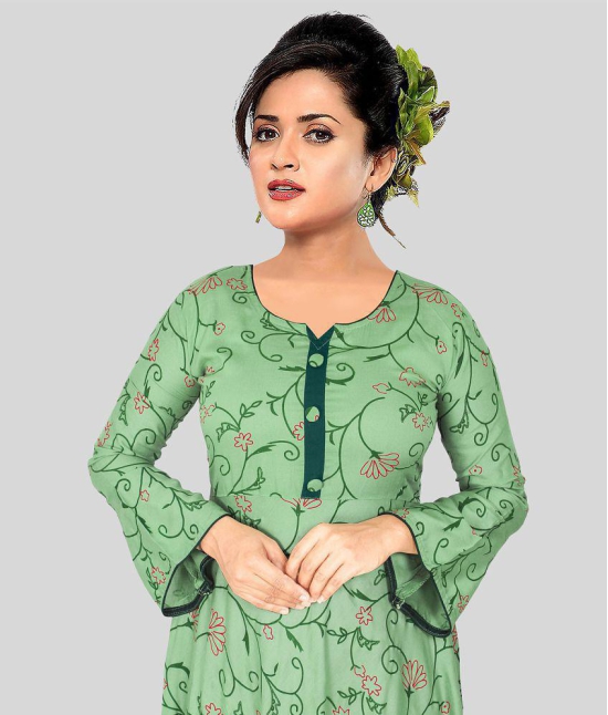 haya fashion - Green Rayon Women's Flared Kurti - S