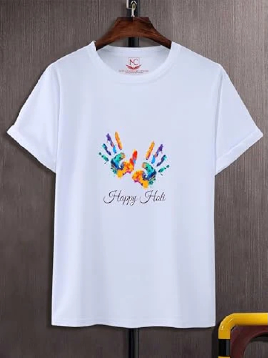 NITYANAND CREATIONS Round Neck White Holi T-Shirt for MEN-HOLI-T-SHIRT-11573-S