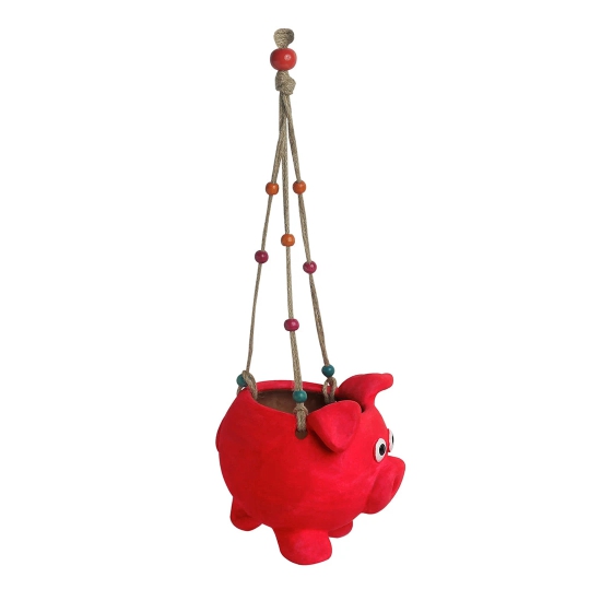 Swinging Pig Handmade & Handpainted Terracotta Hanging Planter Pot (5.5 Inch)