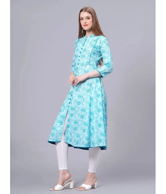 HIGHLIGHT FASHION EXPORT Cotton Blend Printed Midi Womens A-line Dress - Light Blue ( Pack of 1 ) - None