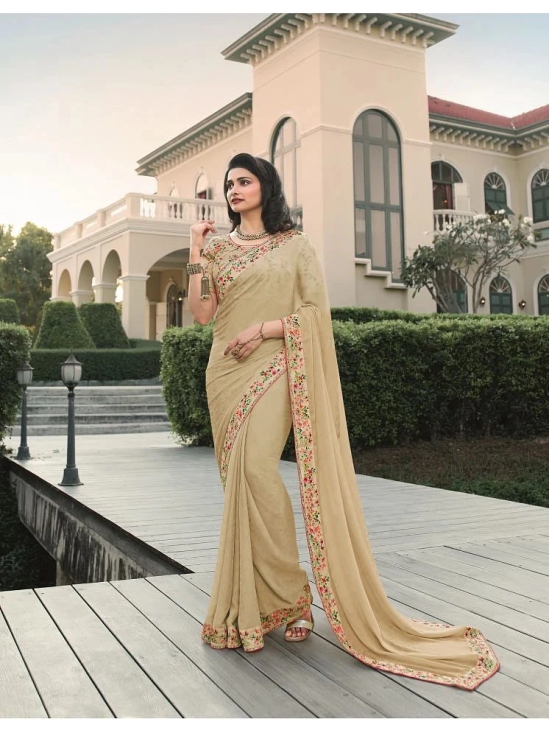 Gazal Fashions Georgette Printed Saree With Blouse Piece - Beige ( Pack of 1 ) - Beige