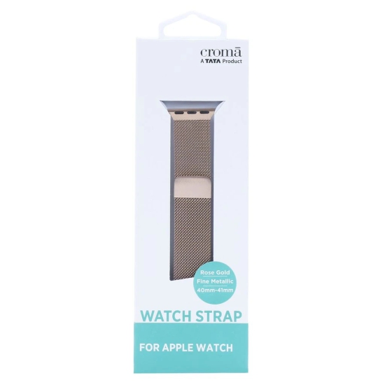 Croma Fine Metallic Strap for Apple iWatch (38mm / 40mm / 41mm) (Apple Compatible, Golden)