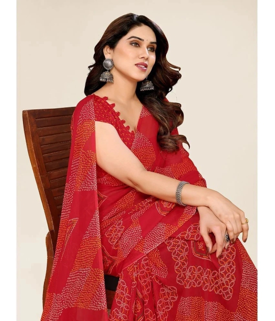 ANAND SAREES Georgette Printed Saree With Blouse Piece - Red ( Pack of 1 ) - Red