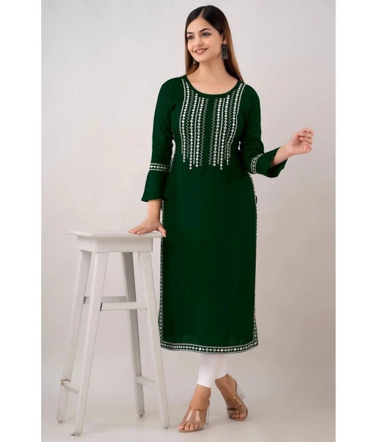 Kapadia - Green Rayon Womens Straight Kurti ( Pack of 1 ) - None