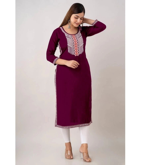 Kapadia - Wine Rayon Womens Straight Kurti ( Pack of 1 ) - None