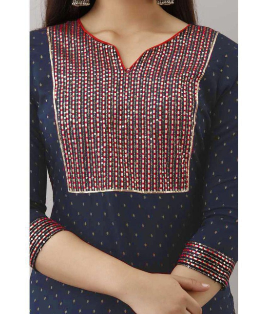 OFLINE SELCTION - Navy Blue Cotton Blend Women''s Straight Kurti ( Pack of 1 ) - None