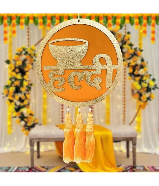 Zyozi ® Haldi Ceremony Decorations Kit | Haldi Board for Home Decorations | Haldi Decorations Door Board, Home Decoration Items | Haldi Board For Bride & Groom - Yellow