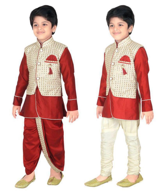 ahhaaaa Kids Indian Ethnic Waistcoat, Kurta, Breaches and Dhoti Pant Set for Baby Boys - None