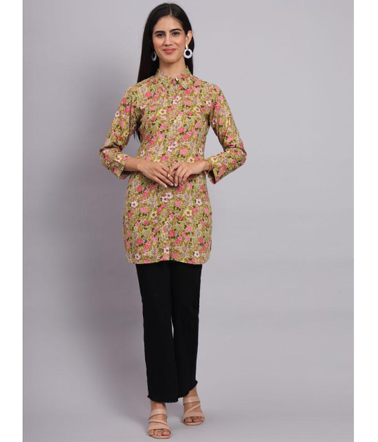 Tissu Rayon Printed Shirt Style Womens Kurti - Yellow ( Pack of 1 ) - None