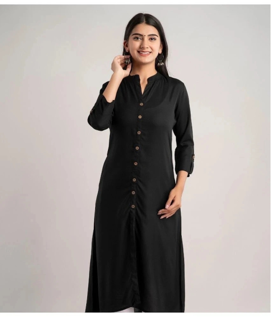 MAUKA - Black Rayon Womens A-line Kurti ( Pack of 1 ) - None