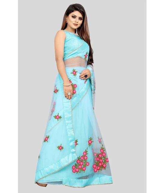 Gazal Fashions - SkyBlue Net Saree With Blouse Piece ( Pack of 1 ) - SkyBlue