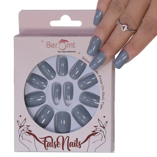 GLOSSY SQUARE NAILS (NAIL KIT INCLUDED)-Dark Gray