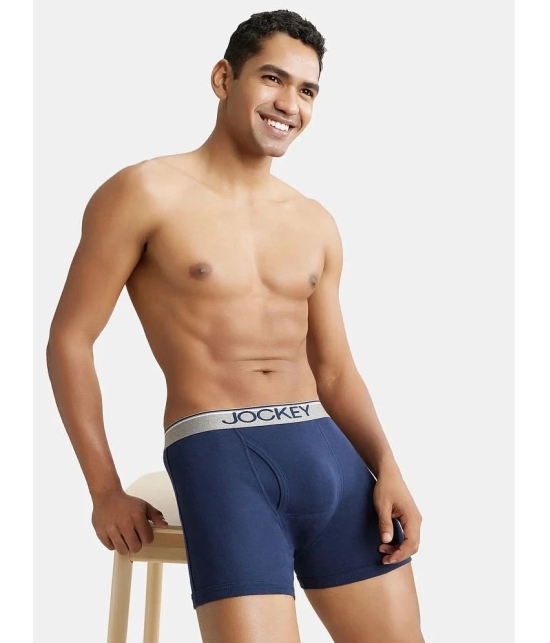 Jockey 8009 Men Super Combed Cotton Rib Solid Boxer Brief - Deep Navy - None