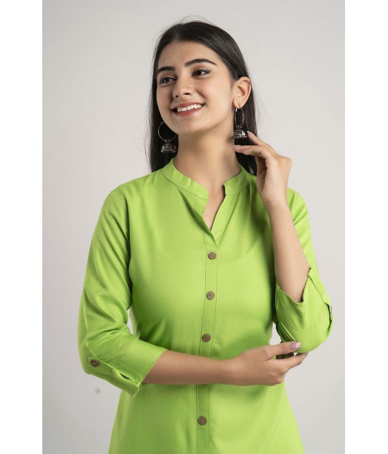 MAUKA - Green Rayon Women''s Front Slit Kurti ( Pack of 1 ) - None