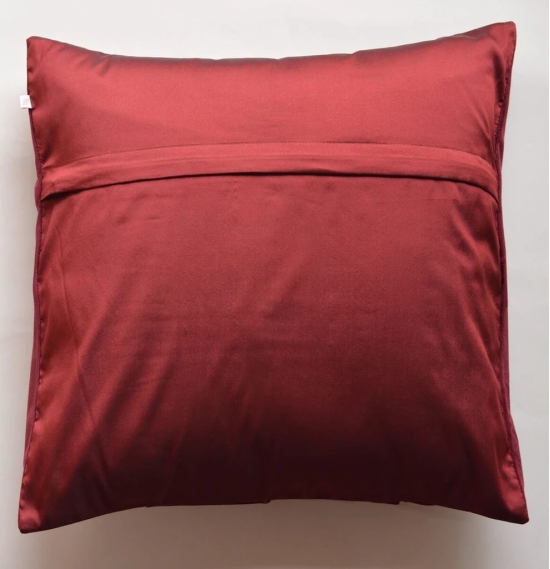 Designer Pleated Pattern Velvet & Cotton Printed Cushion Cover - Maroon, 16x16 Size