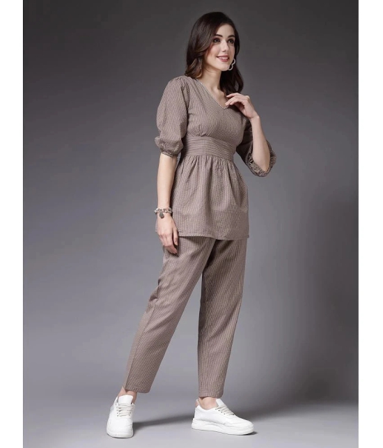 Stylum Beige Self Design Pant Top Set - None