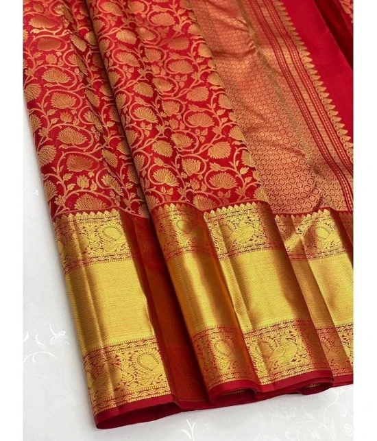 Om Shantam Sarees Art Silk Woven Saree With Blouse Piece - Red ( Pack of 1 ) - Red