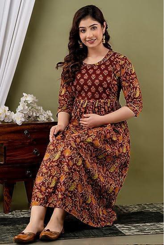 KASHVI Creation Women's Cotton Floral Printed Maternity Feeding Kurti -Maroon