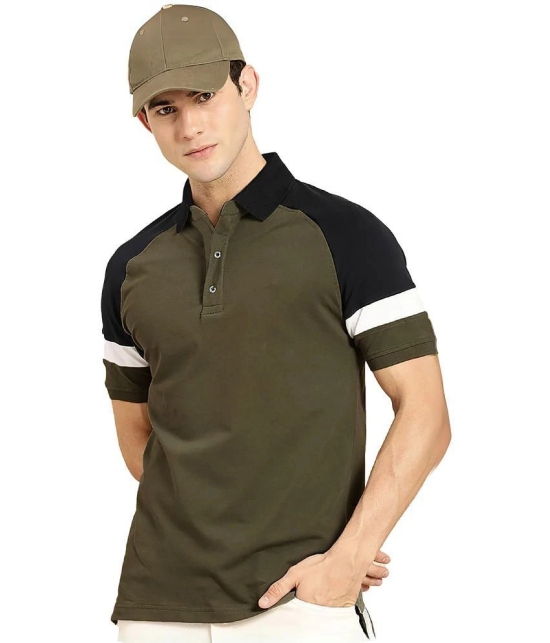 Leotude Cotton Blend Regular Fit Colorblock Half Sleeves Mens T-Shirt - Olive ( Pack of 1 ) - None